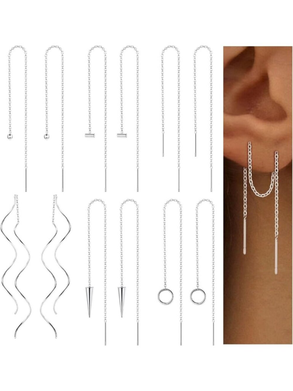 Stylish 6 Pairs Stainless Steel Chain Tassel Earrings for Women - Trendy Jewelry